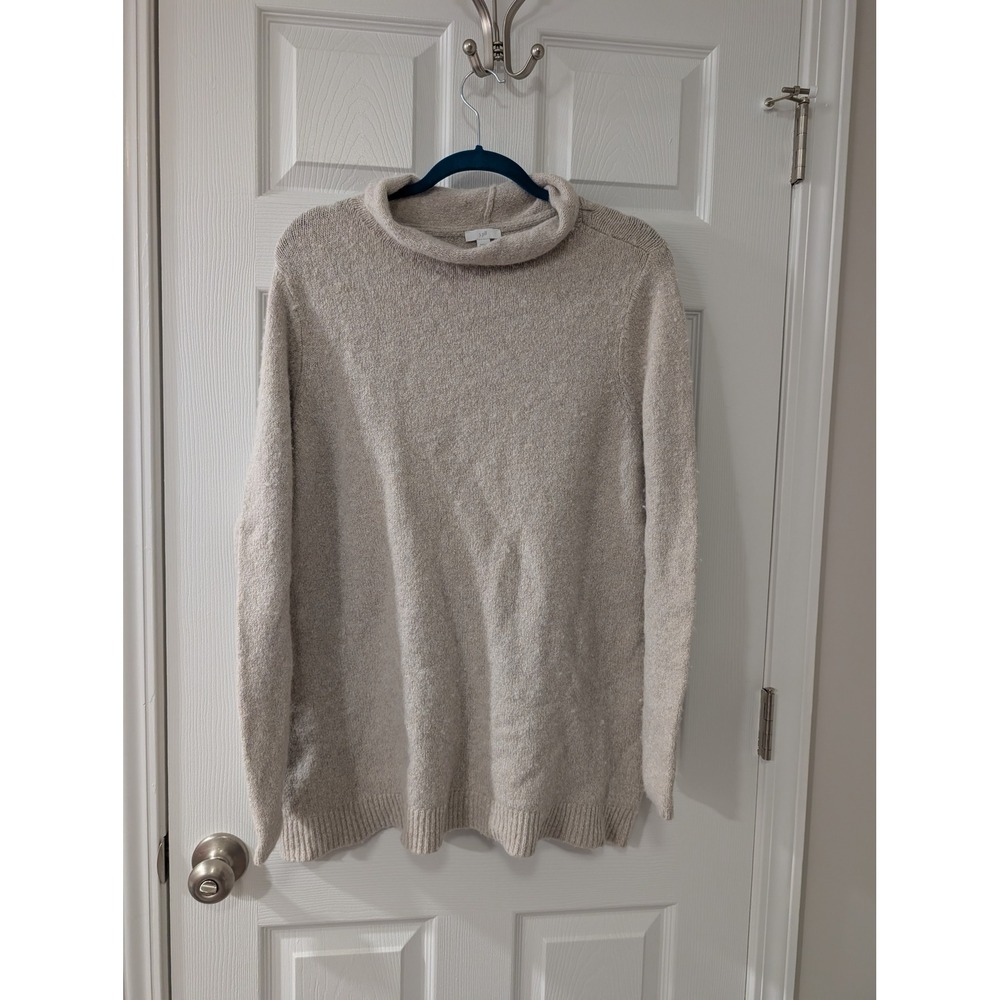 J. Jill, 1X, Rolled‎ Neck Knit Sweater, Wool Blend, Cream/Oat Color, Soft